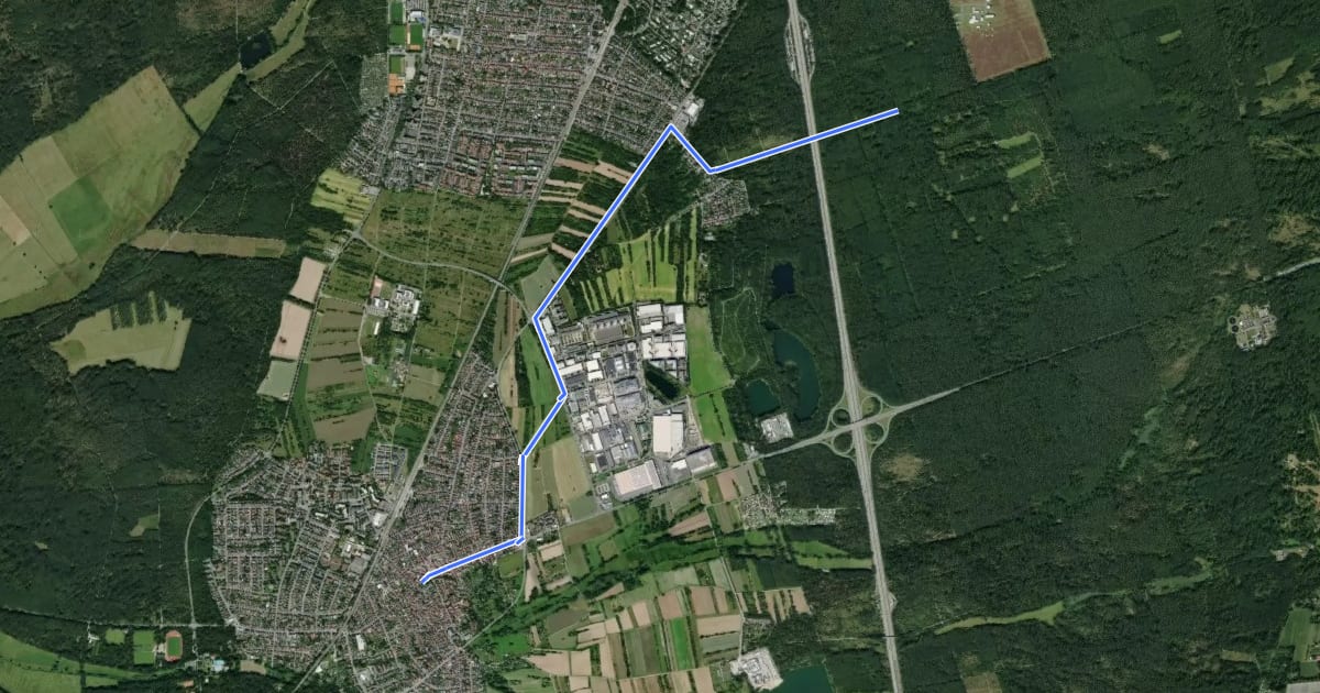 Маршрут Südhessen-Route 8 MW на спутниковом снимке