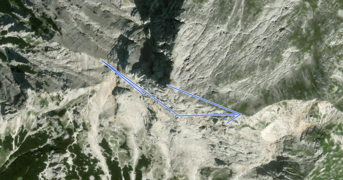 Маршрут Südwandbandklettersteig на спутниковом снимке