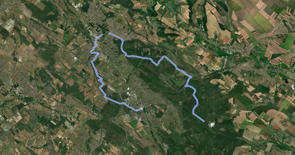 Маршрут S (Gödöllő – Erdőkertes – Domonyvölgy – Erzsébet-pihenő) на спутниковом снимке