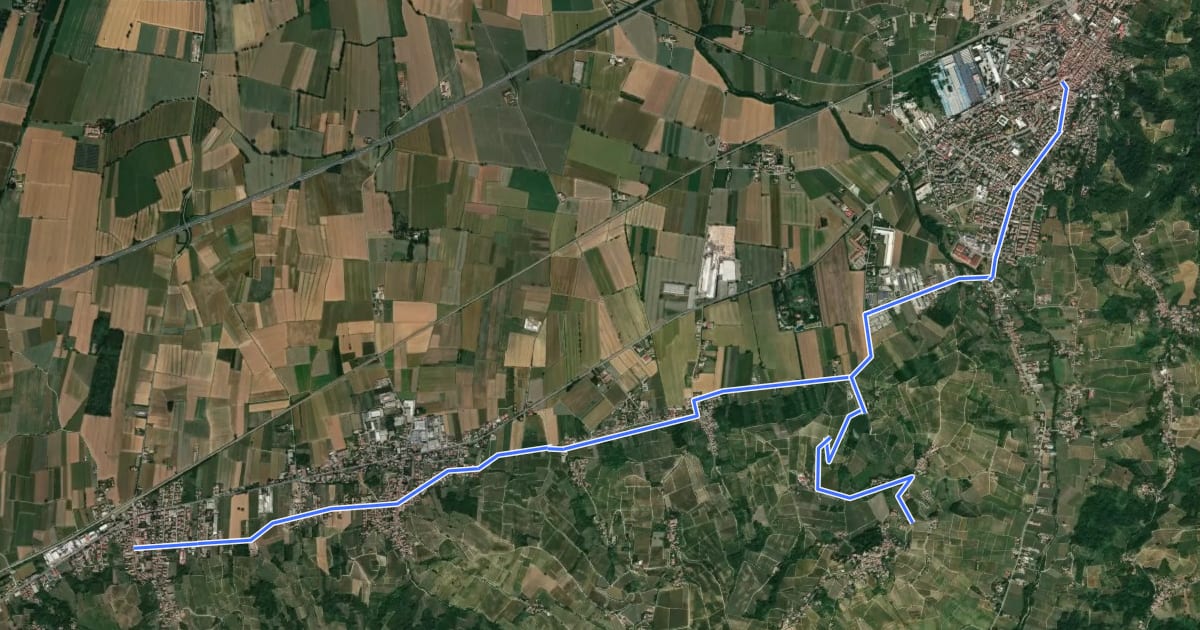 Маршрут S.Giuletta-Broni sul vecchio tracciaato della via Aemilia Scauri на спутниковом снимке