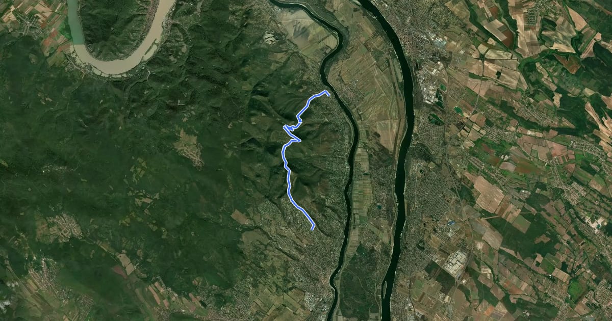 Маршрут S (Szentendre, Pismány aut. ford. – Vörös-kő – Tahitótfalu, Hídfő aut. m.) на спутниковом снимке