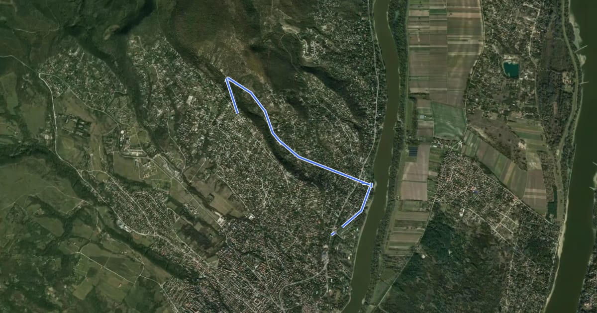 Маршрут S+ (Szentendre, Pismány – Tyúkosdűlő – Szentendre, Papszigeti bejáró út aut.m.) на спутниковом снимке