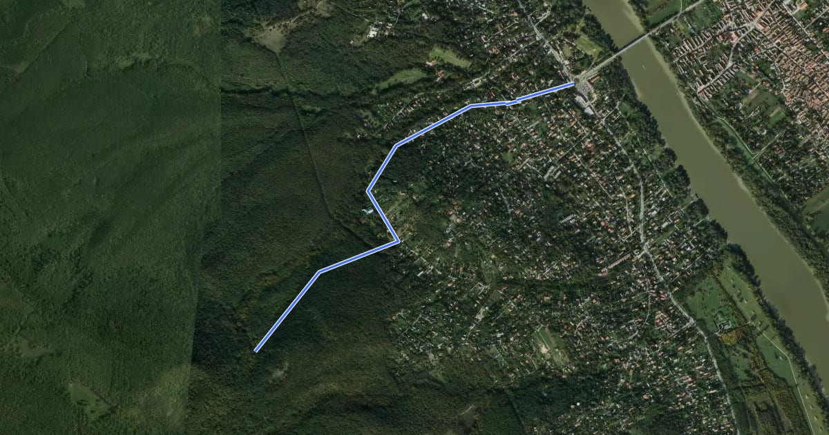 Маршрут S+ (Vértes-hegy alja – Villa –or - Tahitótfalu, Hídfő aut. m.) на спутниковом снимке
