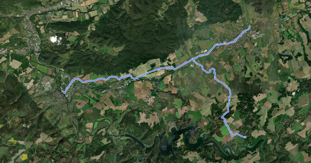 Маршрут Saale-Orla-Radweg на спутниковом снимке