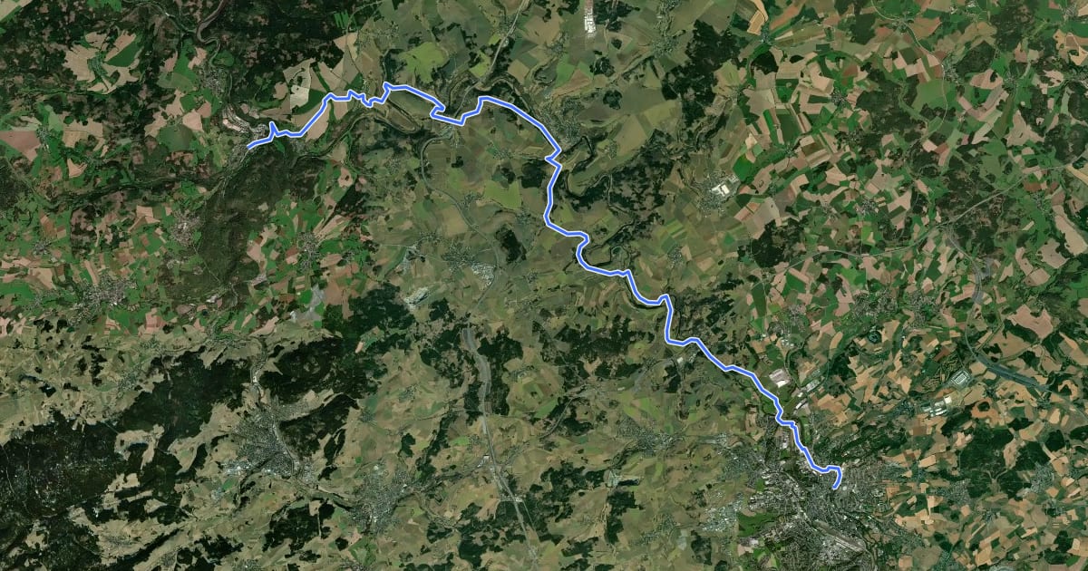 Маршрут Saaleradweg Etappe 2 - Von Hof nach Blankenstein на спутниковом снимке