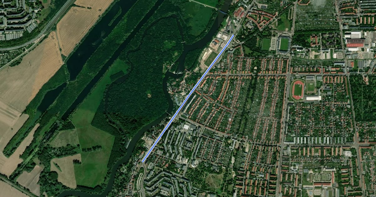 Маршрут Saaleradweg Gegenrichtung Halle Böllberg (Abschnitt 6) на спутниковом снимке
