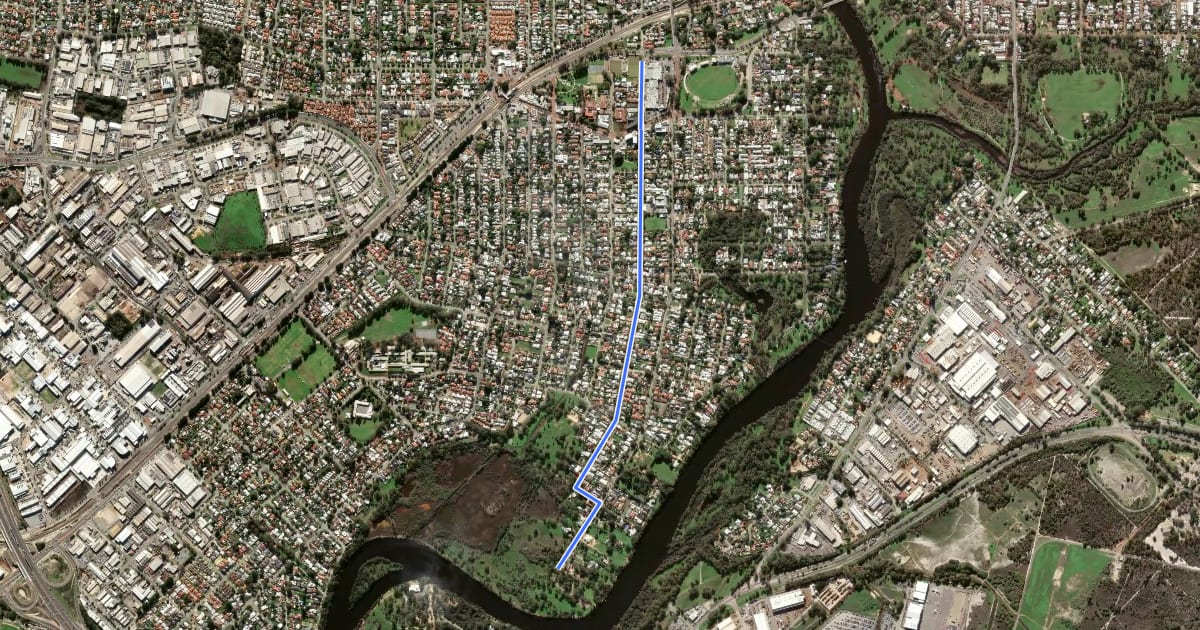 Маршрут SAFE Route Bassendean на спутниковом снимке