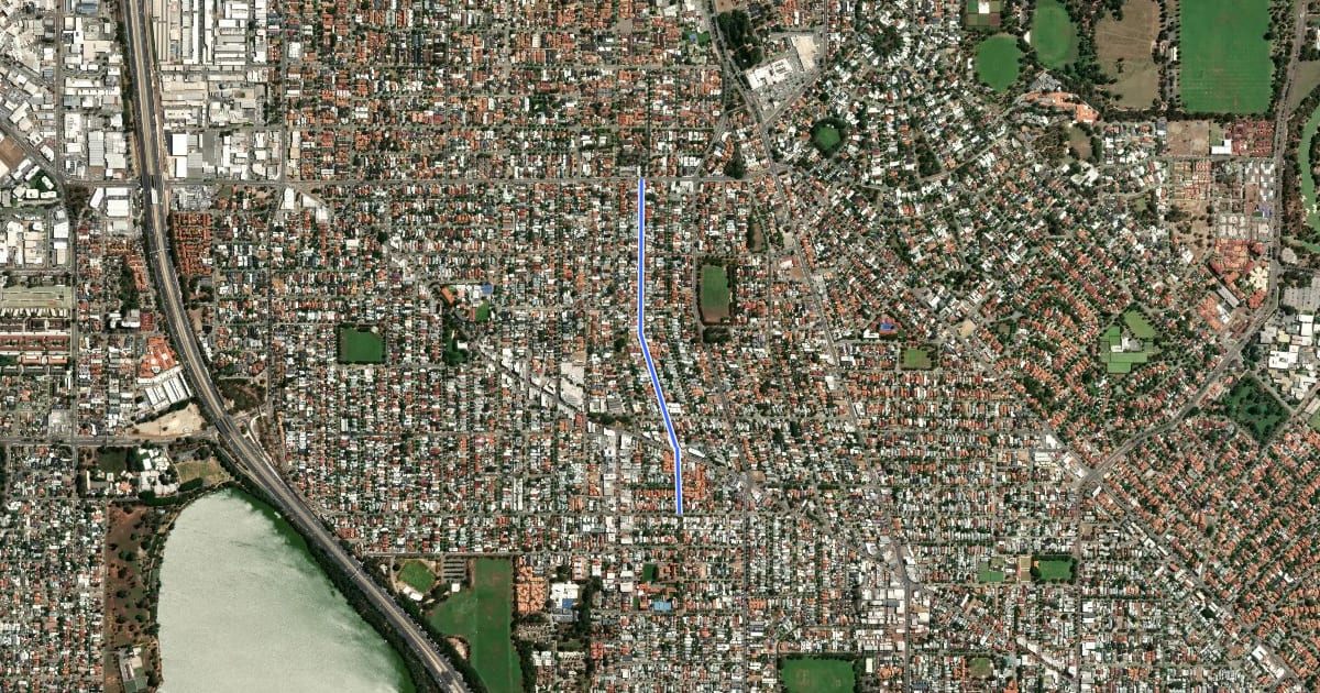 Маршрут SAFE Route Mt Hawthorn на спутниковом снимке
