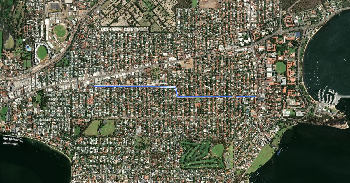 Маршрут SAFE Route Nedlands на спутниковом снимке