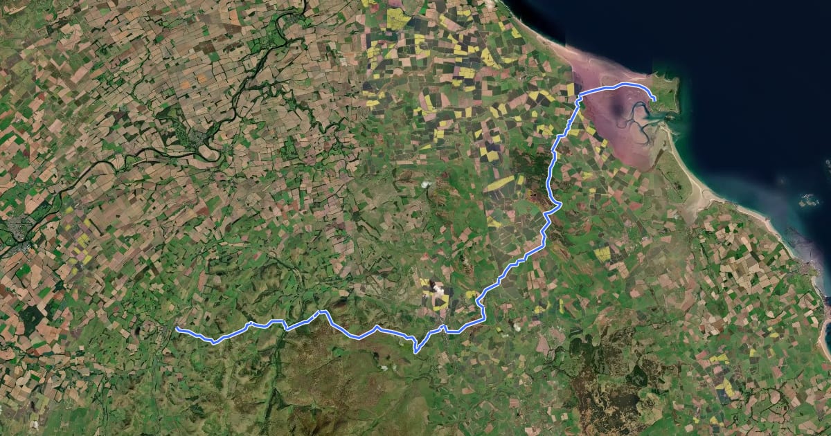 Маршрут Saint Cuthbert's Way (Kirk Yetholm to Lindisfarne) на спутниковом снимке