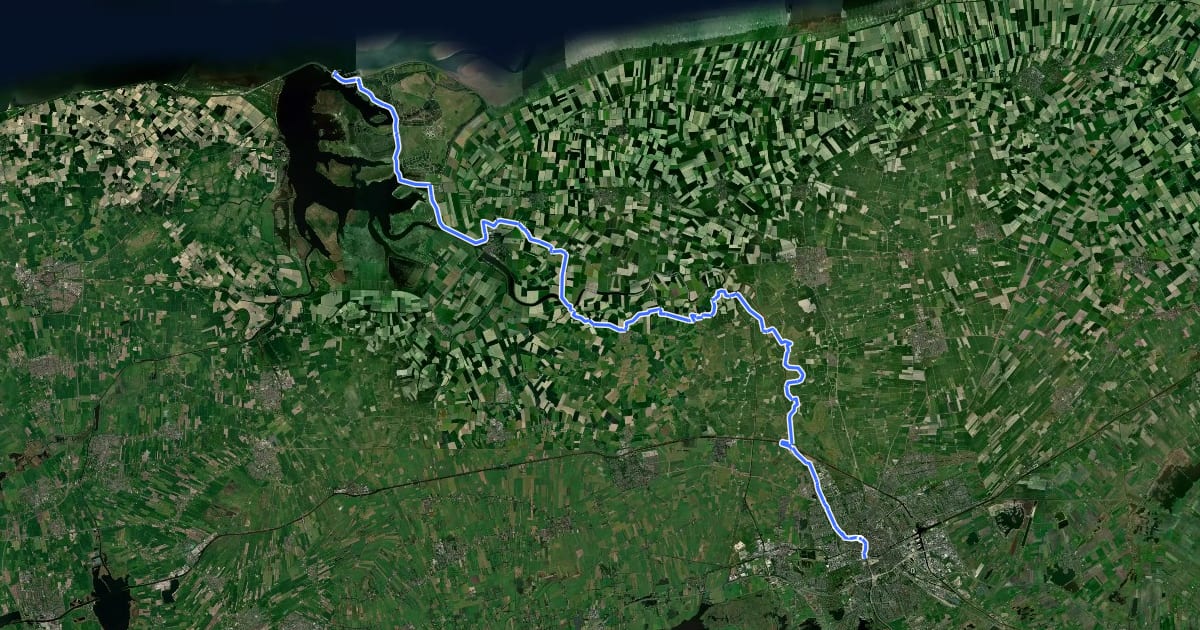 Маршрут Saksenroute - 01 - Lauwersoog - Groningen на спутниковом снимке