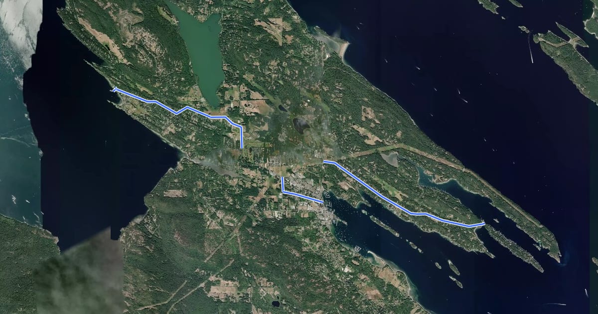 Маршрут Salt Spring Island Bicycle Network на спутниковом снимке