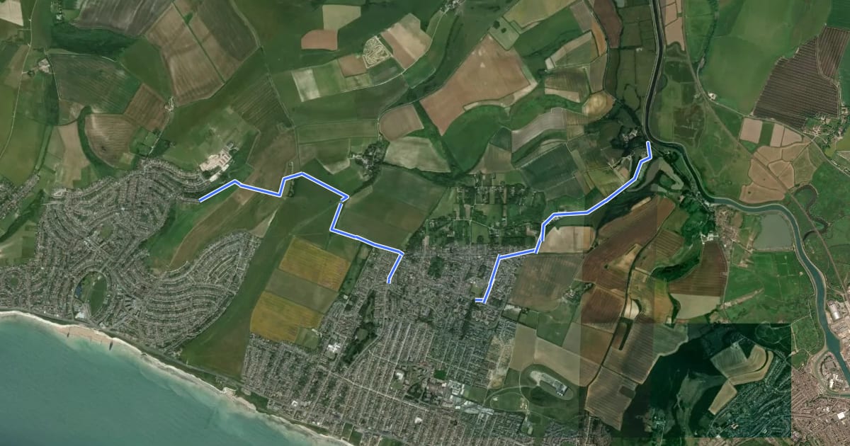 Маршрут Saltdean - Peacehaven - Southease (ESCC Cycle Route 204) на спутниковом снимке