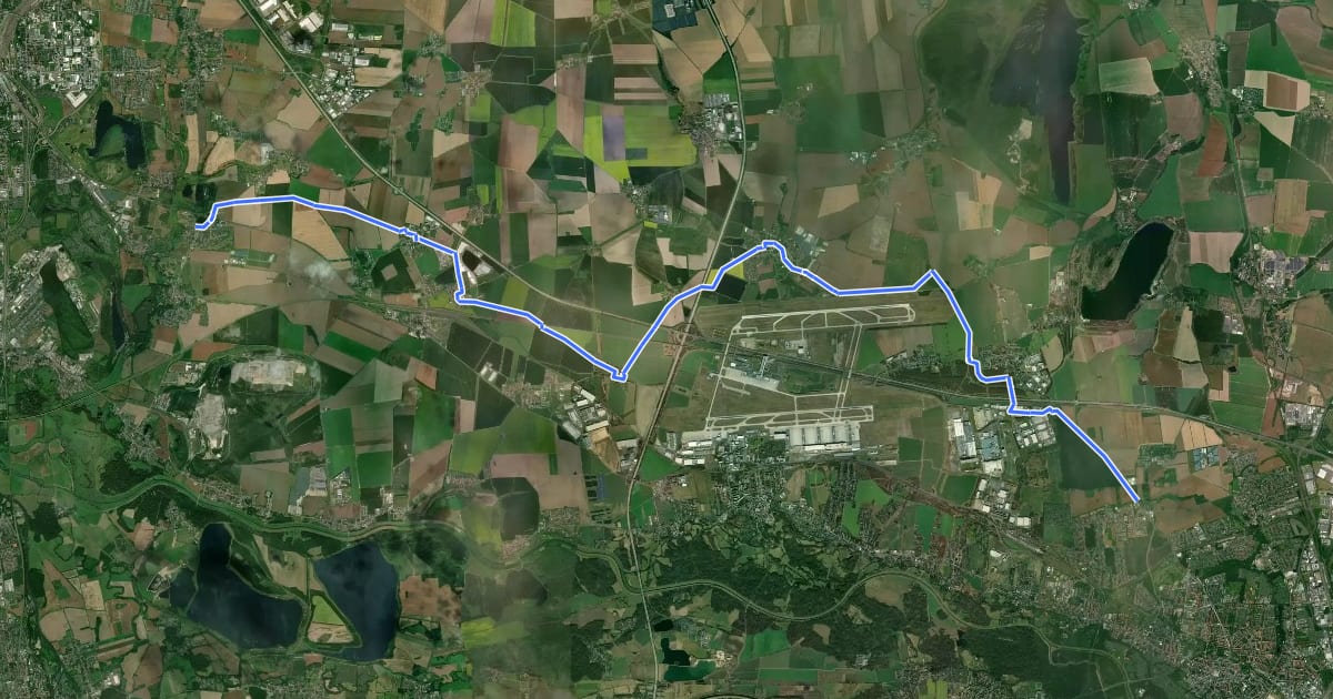 Маршрут Salzfuhrweg Halle–Leipzig на спутниковом снимке