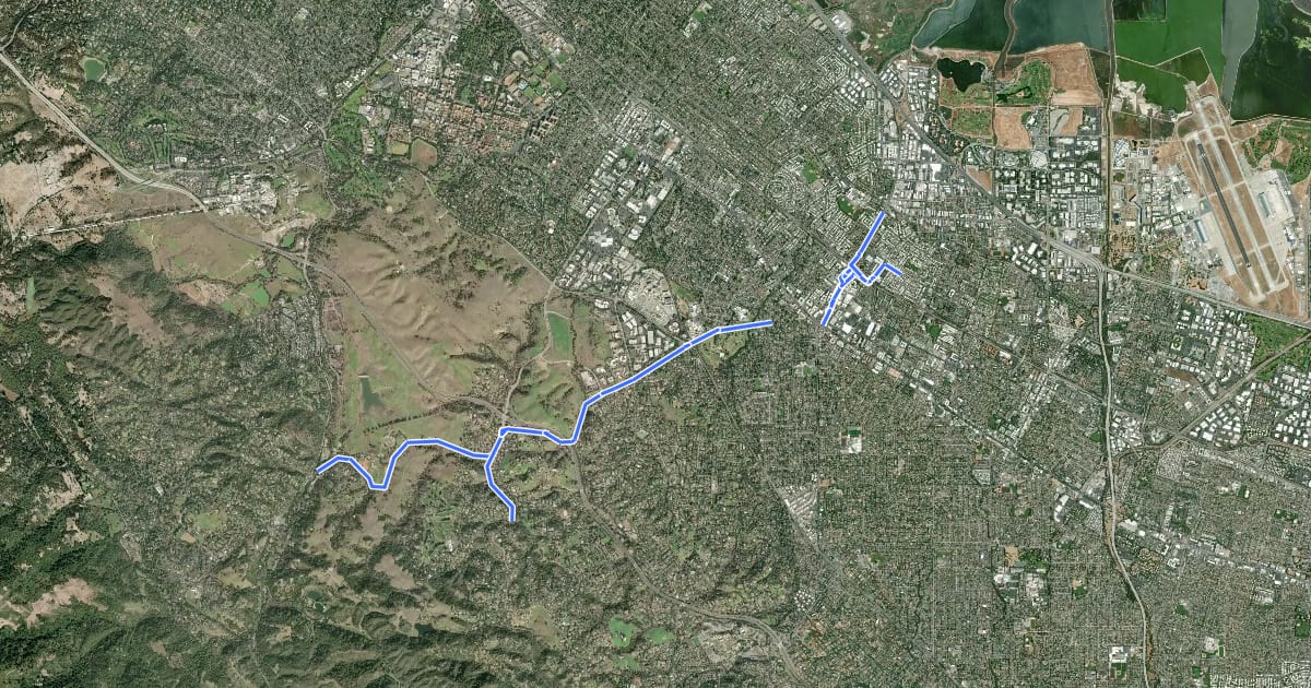 Маршрут San Antonio/Arastradero Corridor на спутниковом снимке