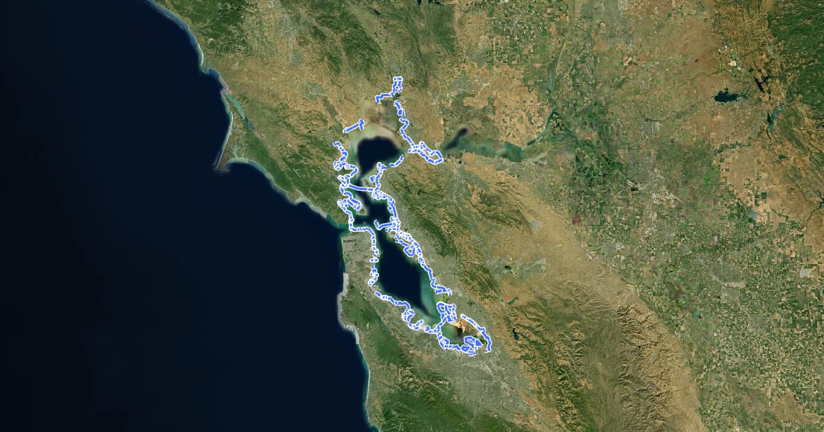 Маршрут San Francisco Bay Trail на спутниковом снимке