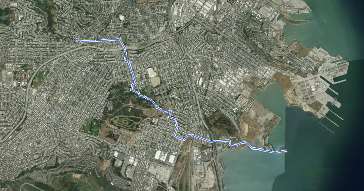Маршрут San Francisco Crosstown Trail - Hiking - Section 1 на спутниковом снимке