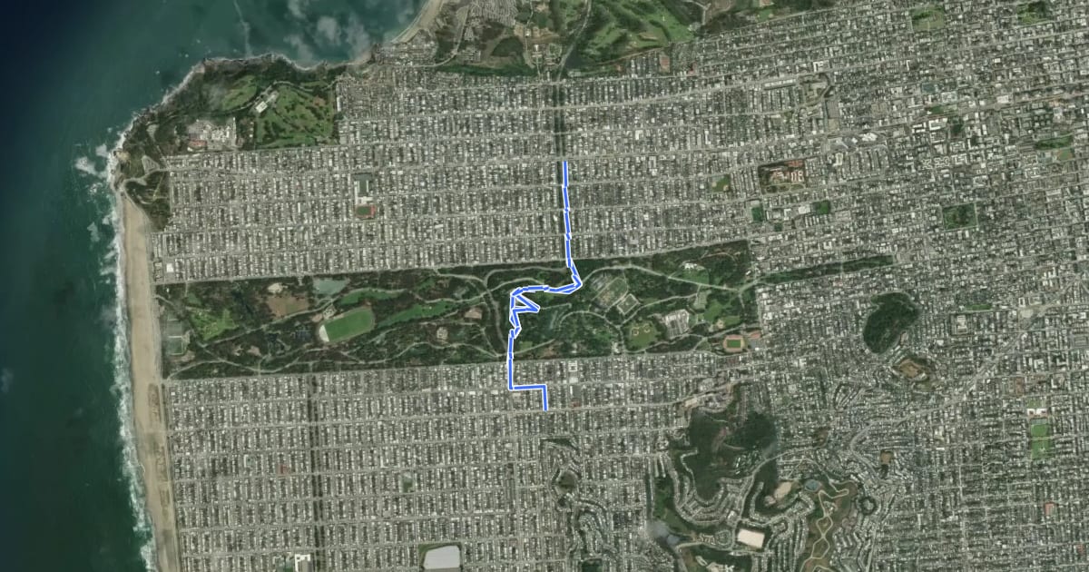 Маршрут San Francisco Crosstown Trail - Hiking - Section 4 на спутниковом снимке