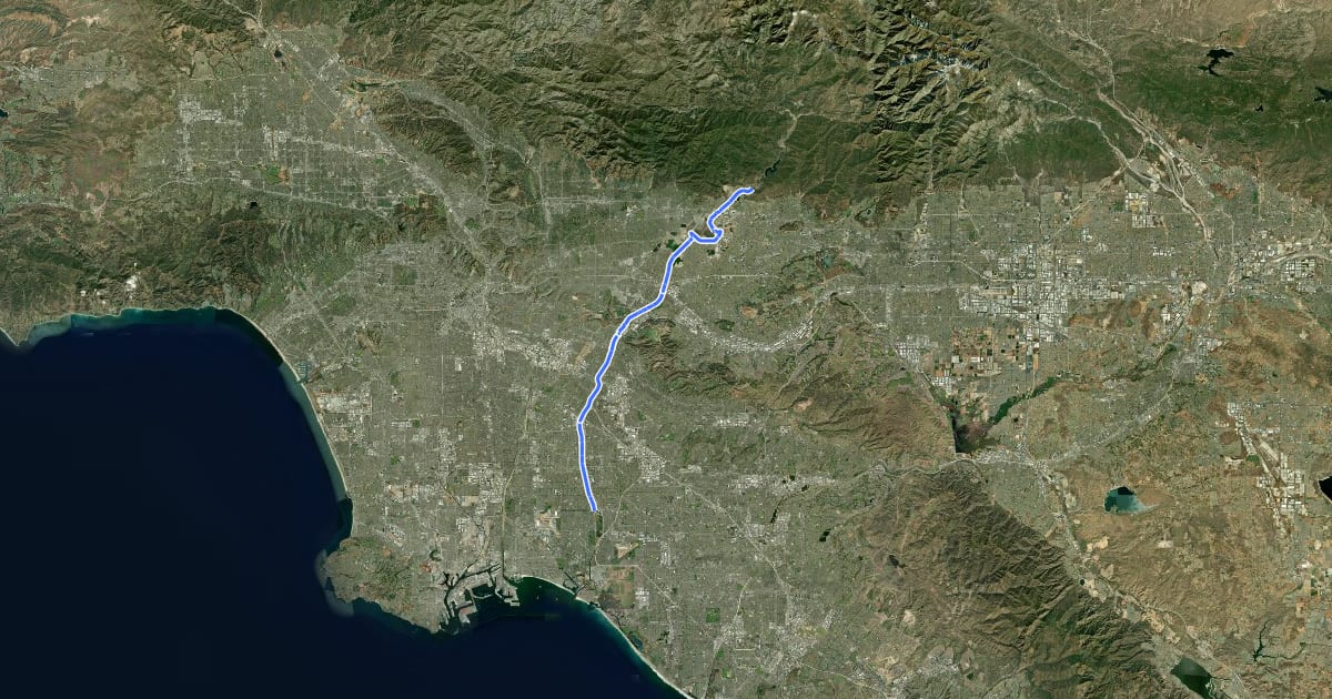 Маршрут San Gabriel River Greenway на спутниковом снимке
