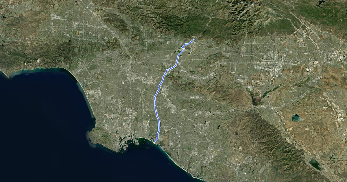 Маршрут San Gabriel River Trail на спутниковом снимке