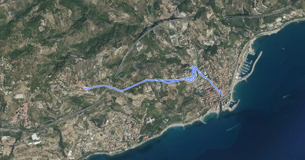 Маршрут San Lorenzo al Mare-Costarainera на спутниковом снимке
