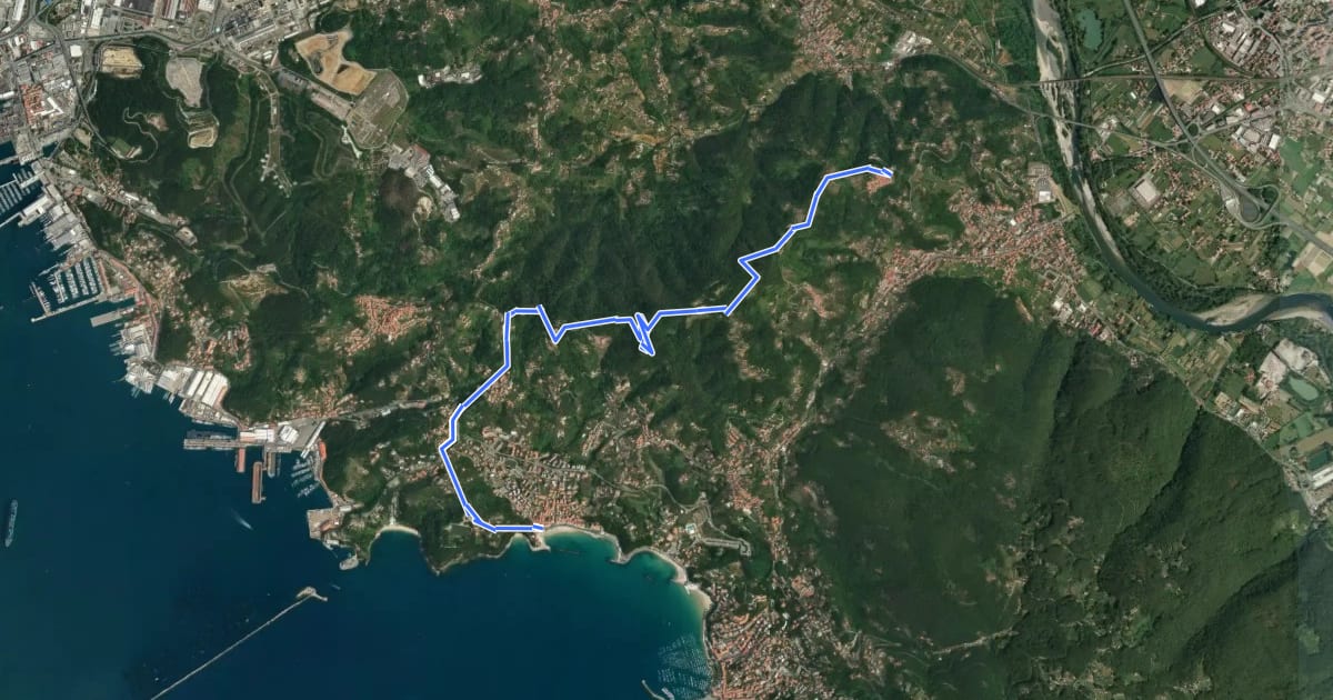 Маршрут San Terenzo - Pozzuolo – sella Pin Bon – Trebiano на спутниковом снимке