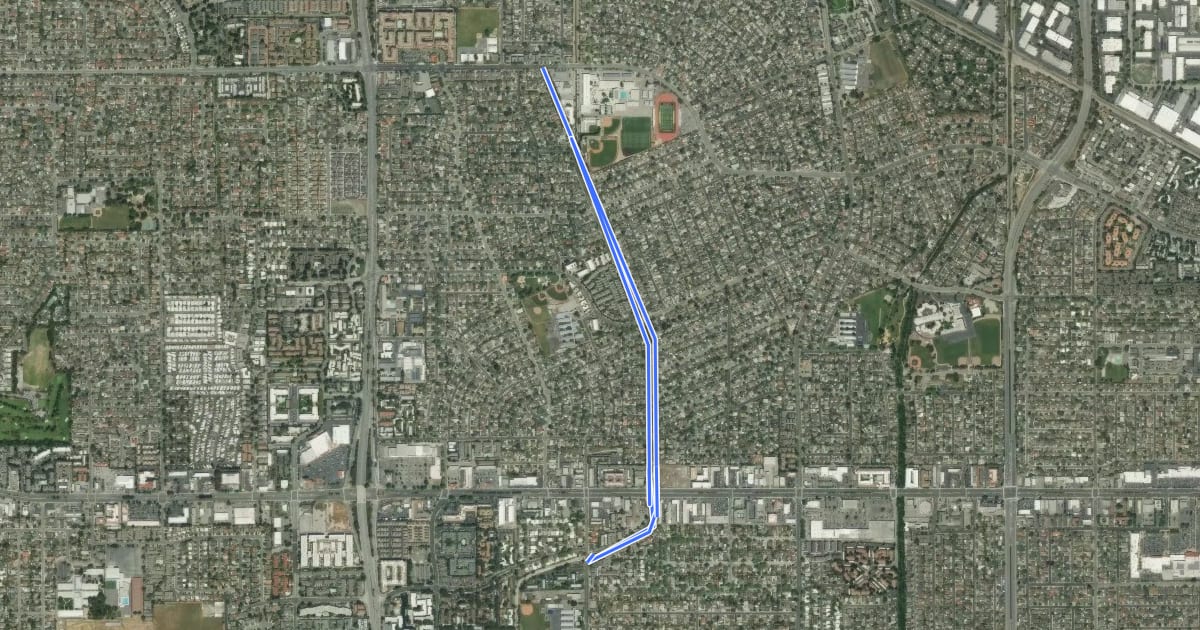 Маршрут San Tomas Aquino/Saratoga Creek Trail на спутниковом снимке