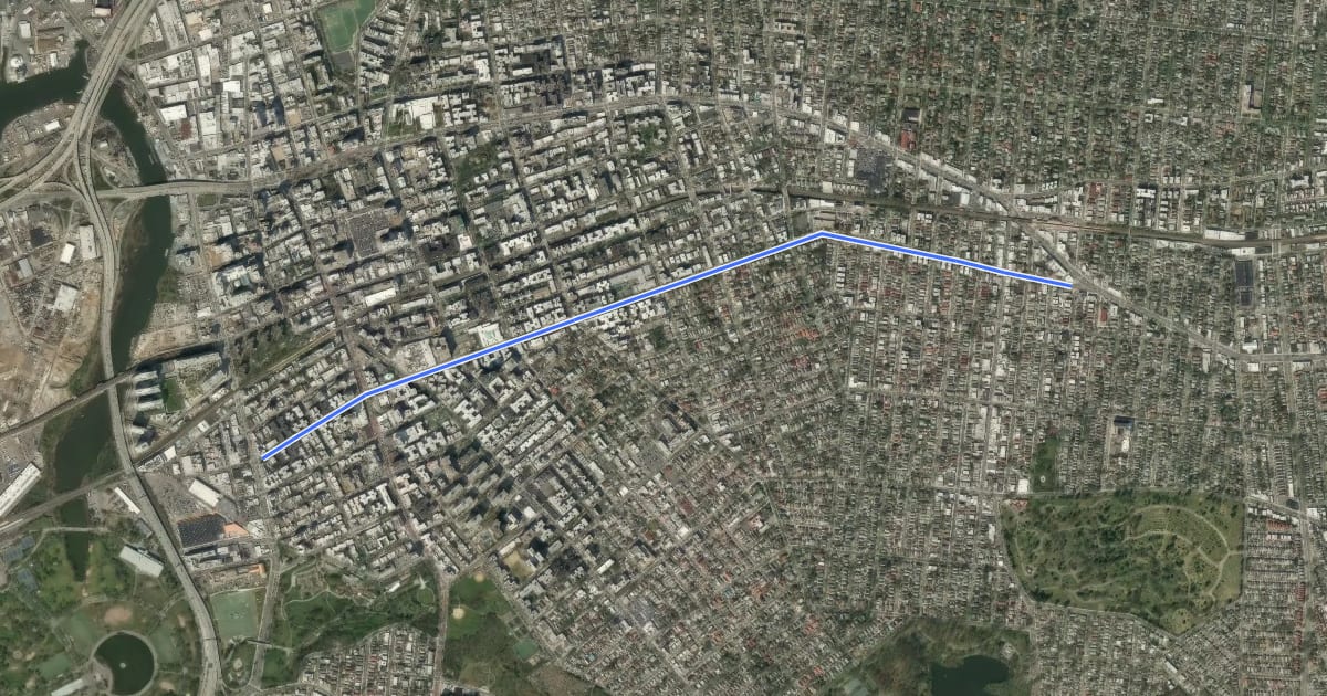 Маршрут Sanford Avenue на спутниковом снимке