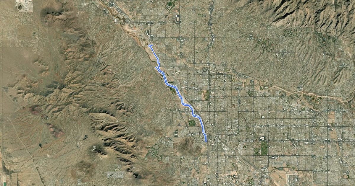 Маршрут Santa Cruz River Park на спутниковом снимке