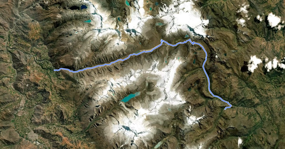 Маршрут Santa Cruz Trek на спутниковом снимке