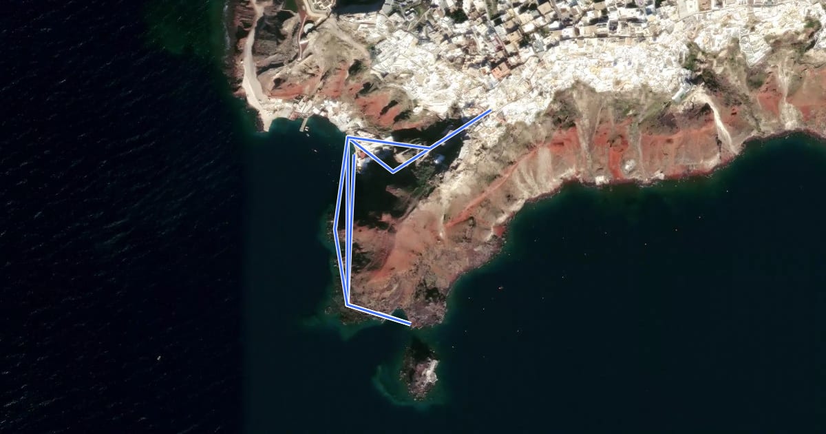 Маршрут Santorini Trail AM - Oia - Ammoudi на спутниковом снимке
