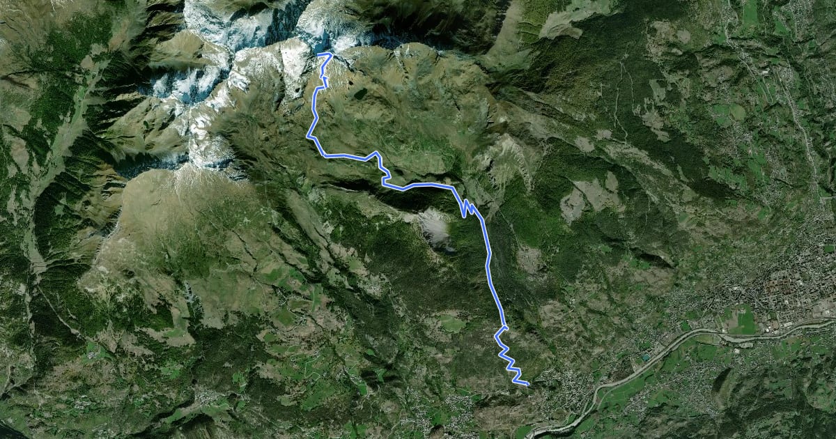 Маршрут Sarre - Mont Fallère на спутниковом снимке