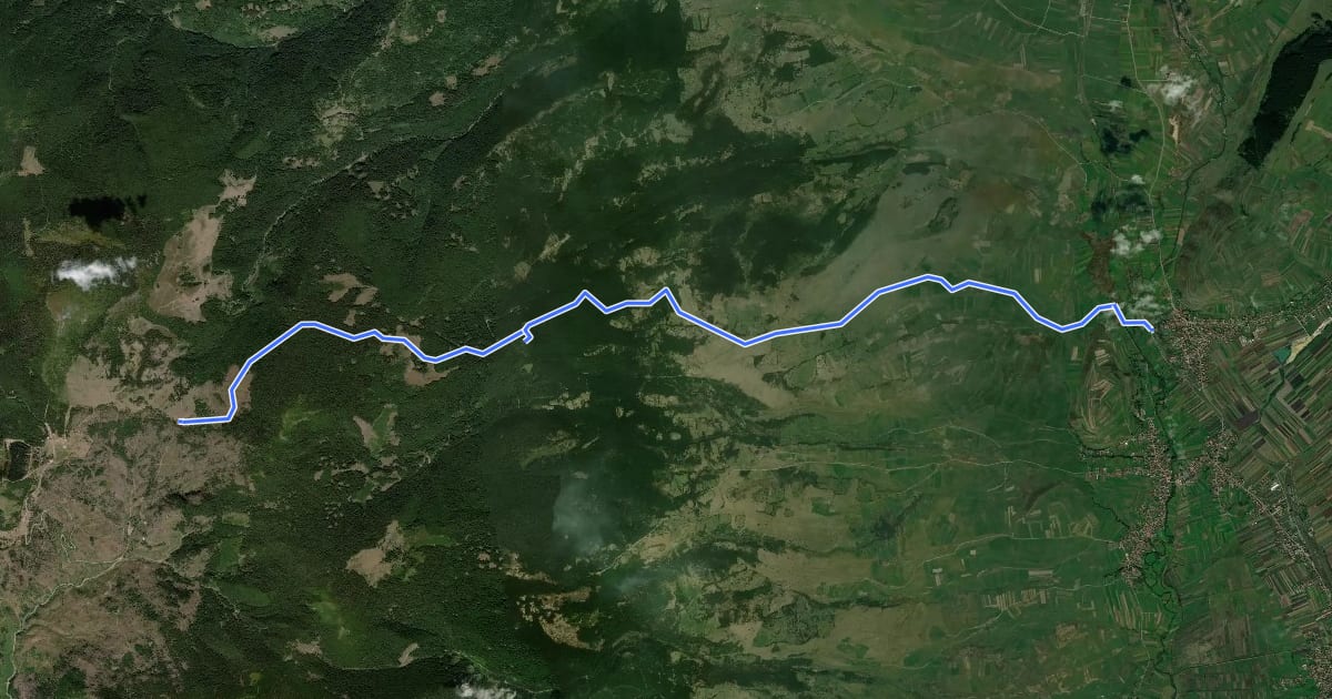 Маршрут sat Racu - Ruinele Cetății Pogányvár - intersecție traseul BA (creasta principală) на спутниковом снимке