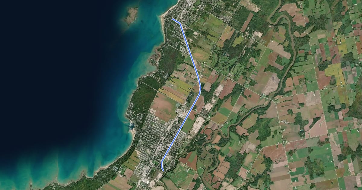 Маршрут Saugeen Rail Trail на спутниковом снимке