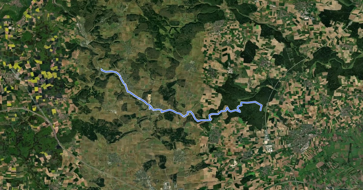 Маршрут SAV gelbes Dreieck: Urspring - Westerstetten - Fohlenhaus - HW2 на спутниковом снимке