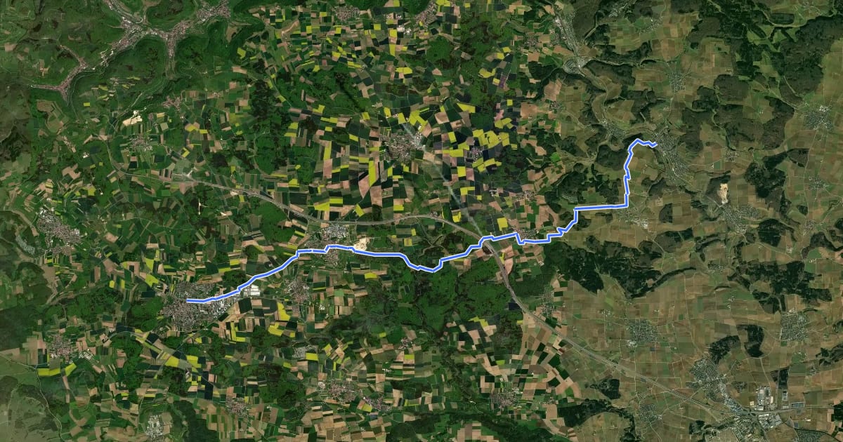 Маршрут SAV Verbindungsweg Gelbe Raute: Laichingen - Urspring на спутниковом снимке