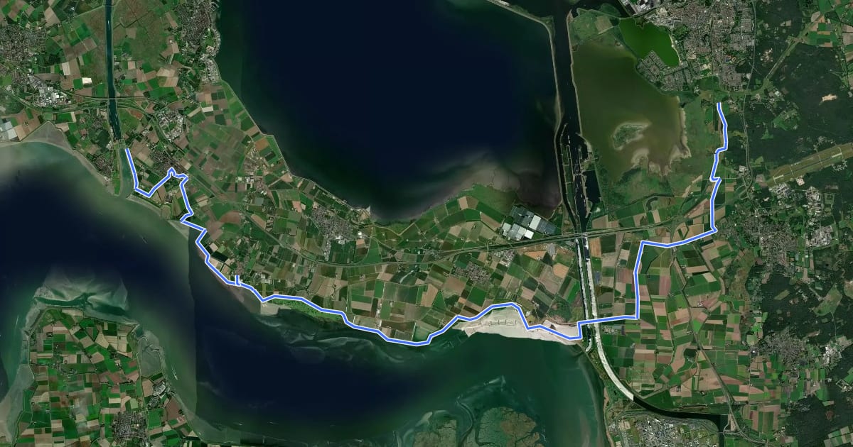 Маршрут Schelde-Rheinroute - 02 - Hansweert - Bergen op Zoom на спутниковом снимке