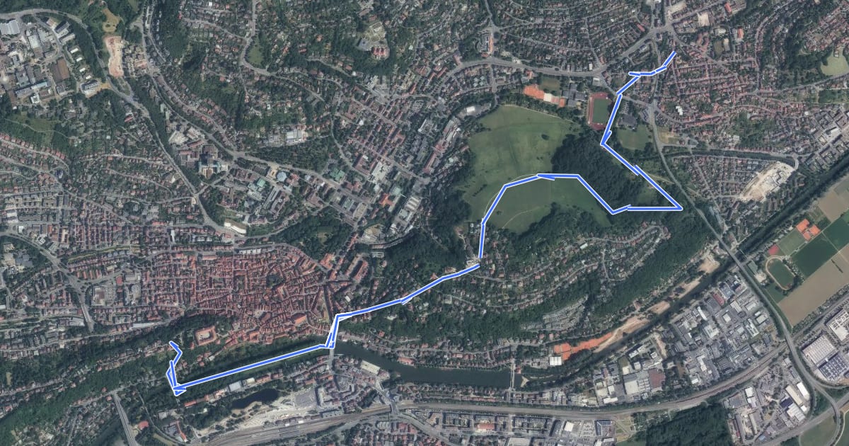 Маршрут Schloss - Neckarbrücke - Lustnau на спутниковом снимке
