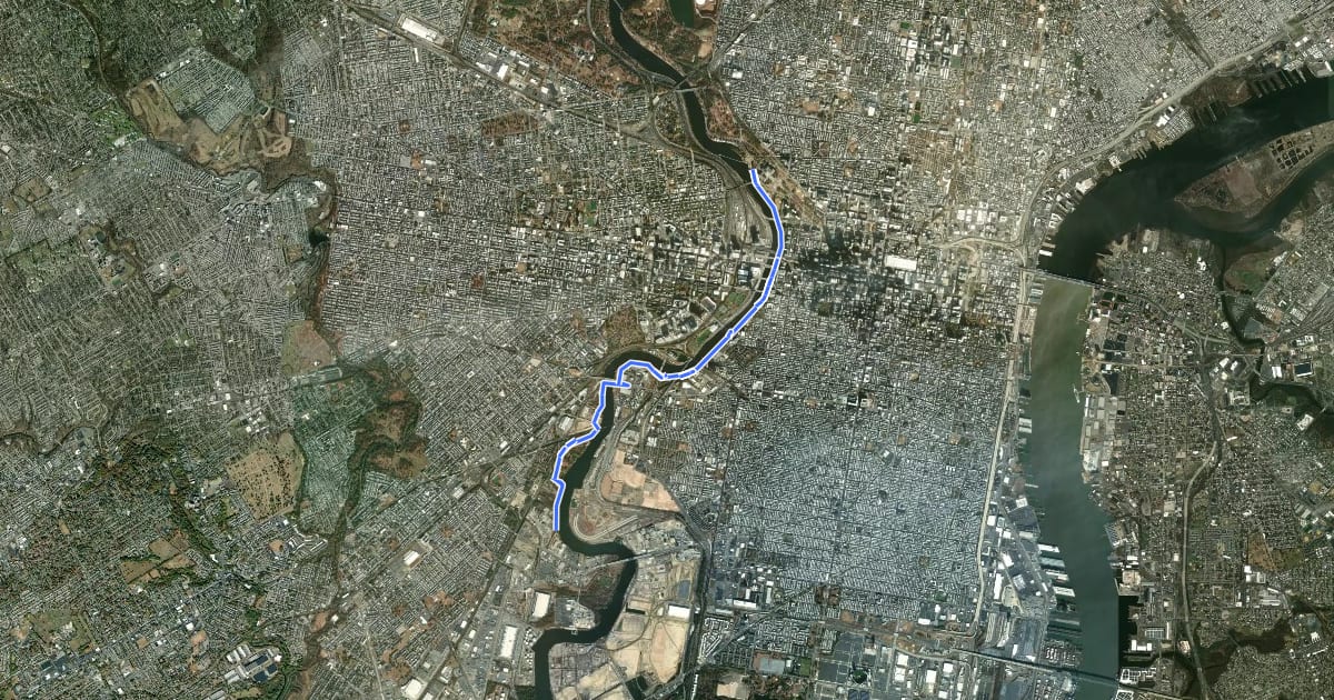 Маршрут Schuylkill Banks на спутниковом снимке