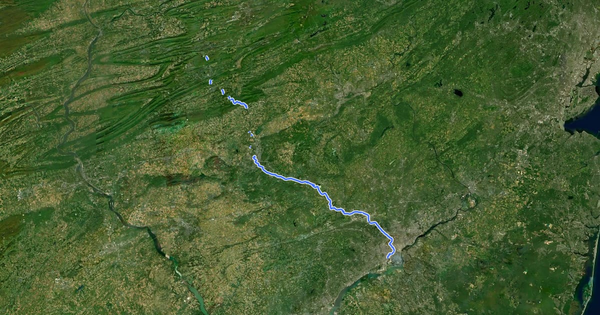 Маршрут Schuylkill River Trail на спутниковом снимке