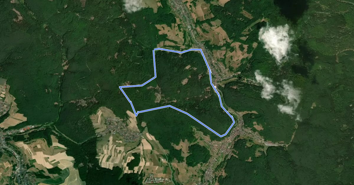Маршрут Schwarzer Fuchs, Rundwanderweg Heimbuchenthal - Mespelbrunn - Volkersbrunn на спутниковом снимке