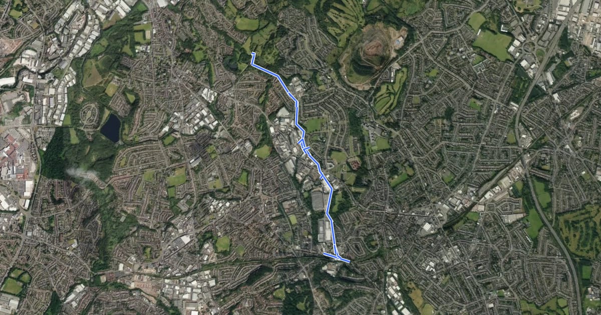 Маршрут SCWIP Cycle Route 13 на спутниковом снимке