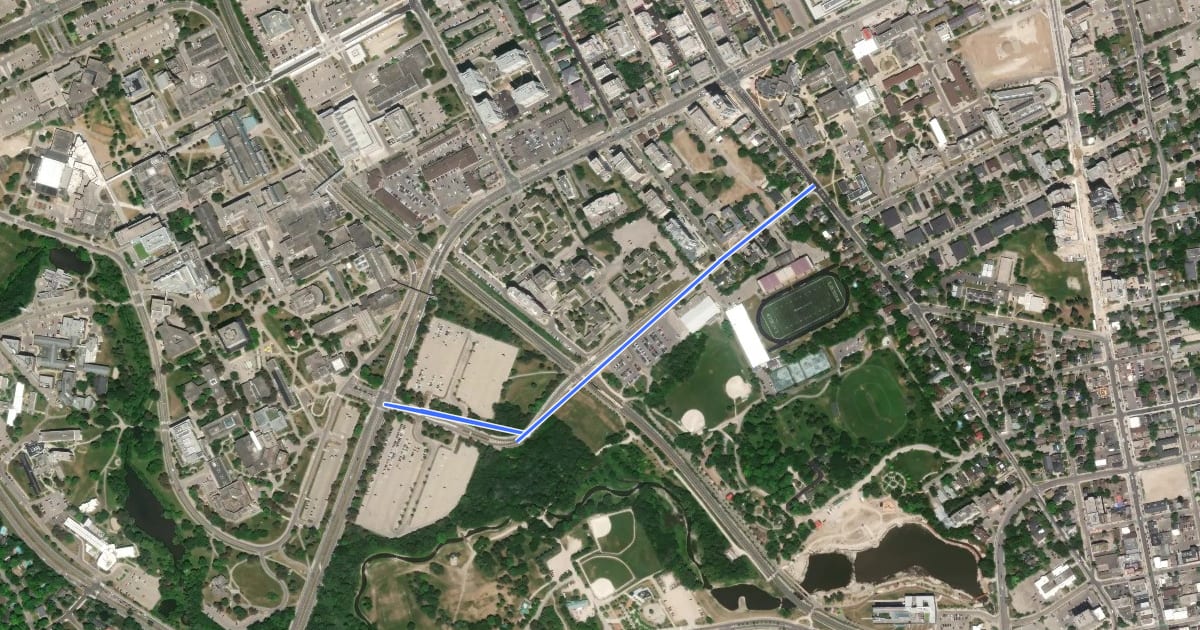 Маршрут Seagram Drive Bike Route на спутниковом снимке