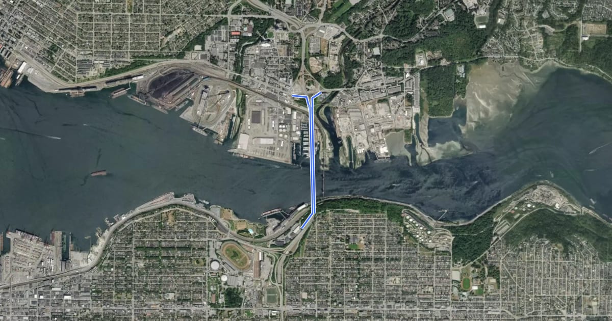 Маршрут Second Narrows Bridge на спутниковом снимке