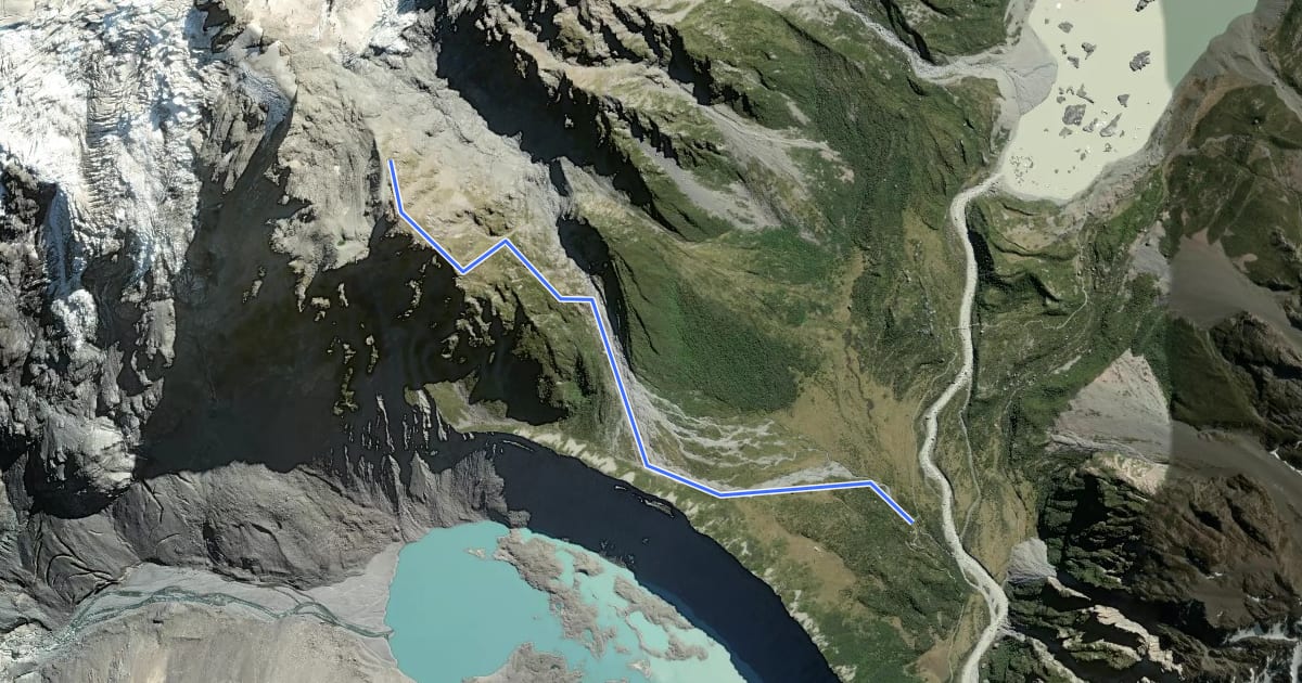 Маршрут Sefton Bivouac Track на спутниковом снимке