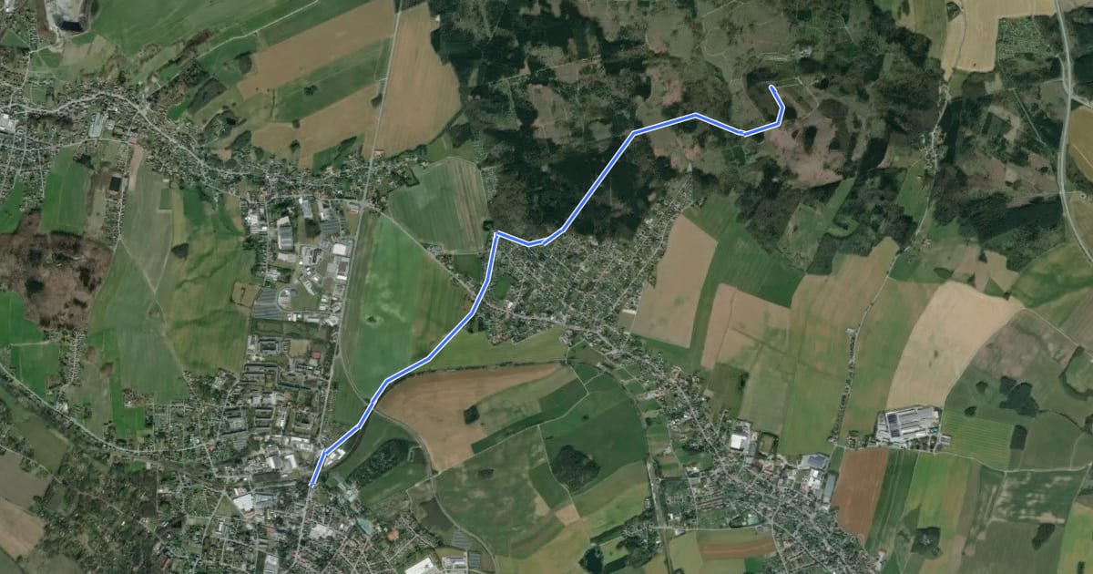 Маршрут Seifhennersdorf - Kottmar (grüner Strich) на спутниковом снимке