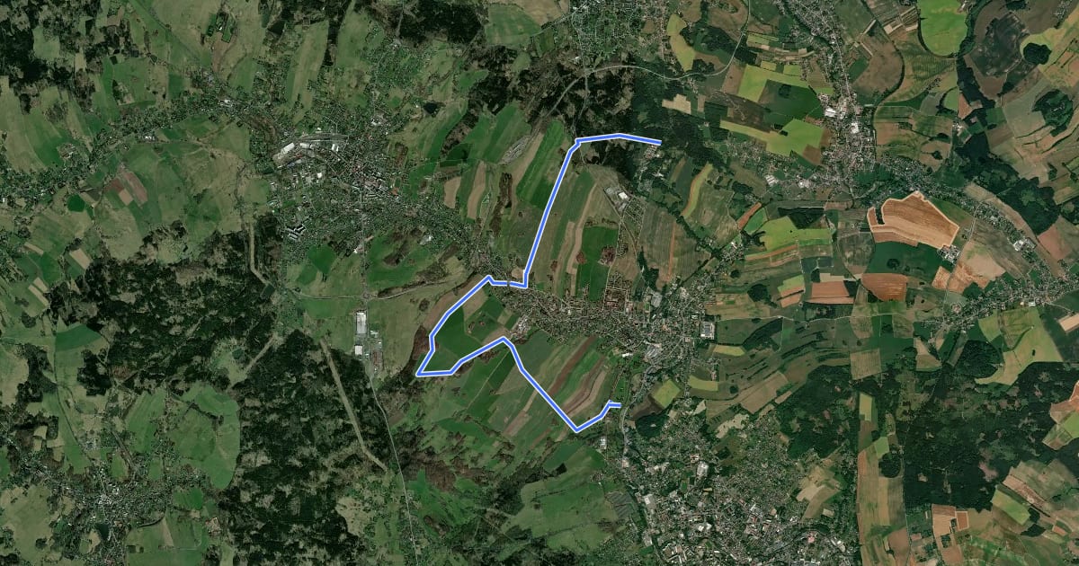 Маршрут Seifhennersdorf Querxenland - Ölmühle (gelber Punkt) на спутниковом снимке