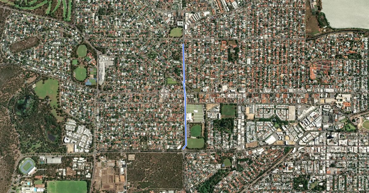 Маршрут Selby Street Shared Path на спутниковом снимке