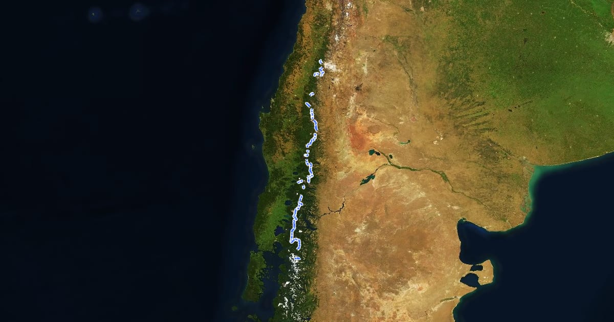Маршрут Sendero de Chile на спутниковом снимке