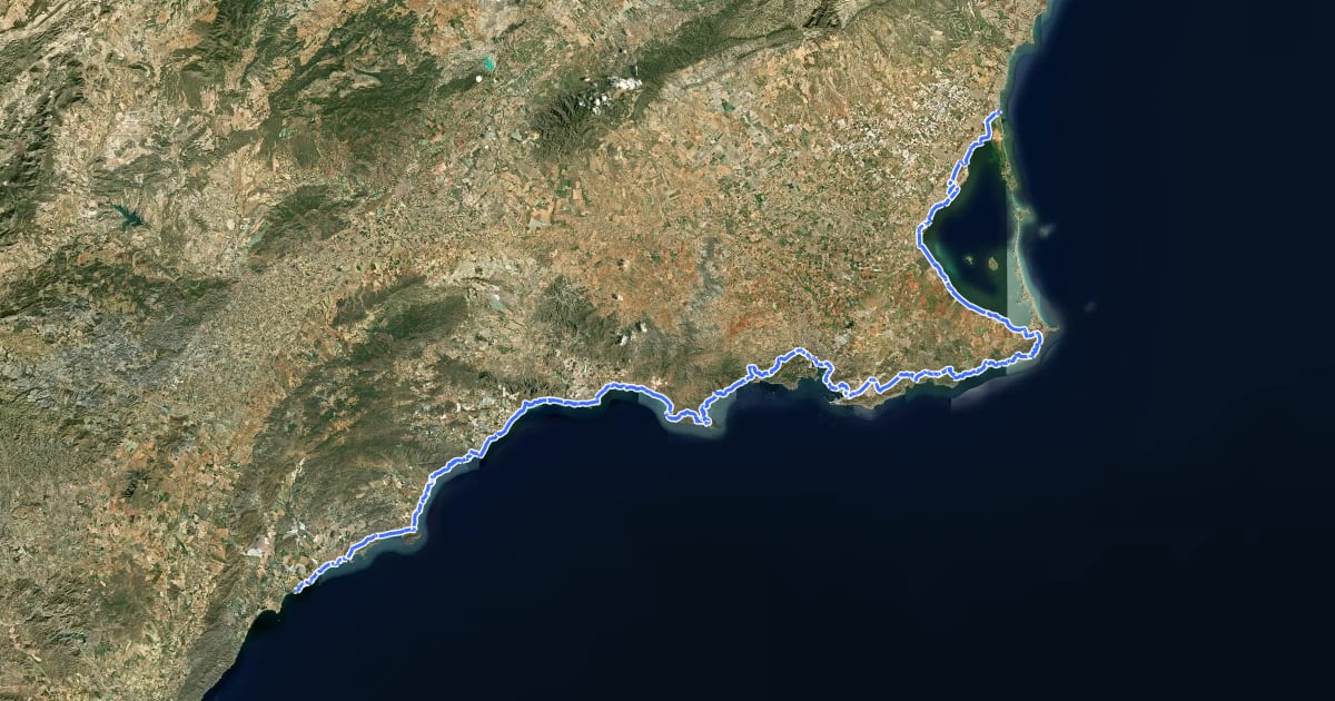 Маршрут Sendero del Mediterráneo - Murcia на спутниковом снимке